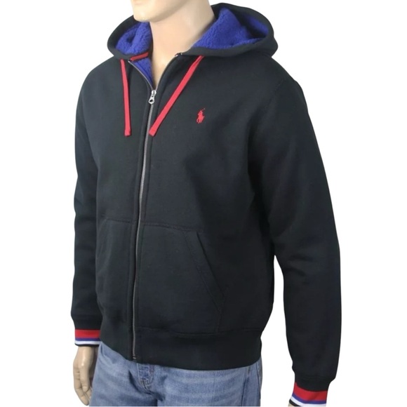 NWT Ralph Lauren Full Zip Hoodie Black Heavyweight Medium Fleece